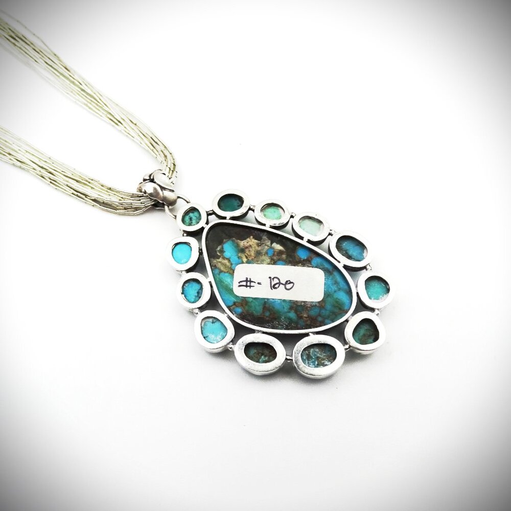 SOUTHWEST Sterling Silver Turquoise Pendant & Liquid Silver Chain Necklace - Picture 10 of 10